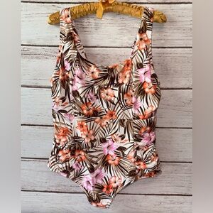 Lands’ End Floral One-Piece Swimsuit 22W Built-In Bra Summer Beach Vacation